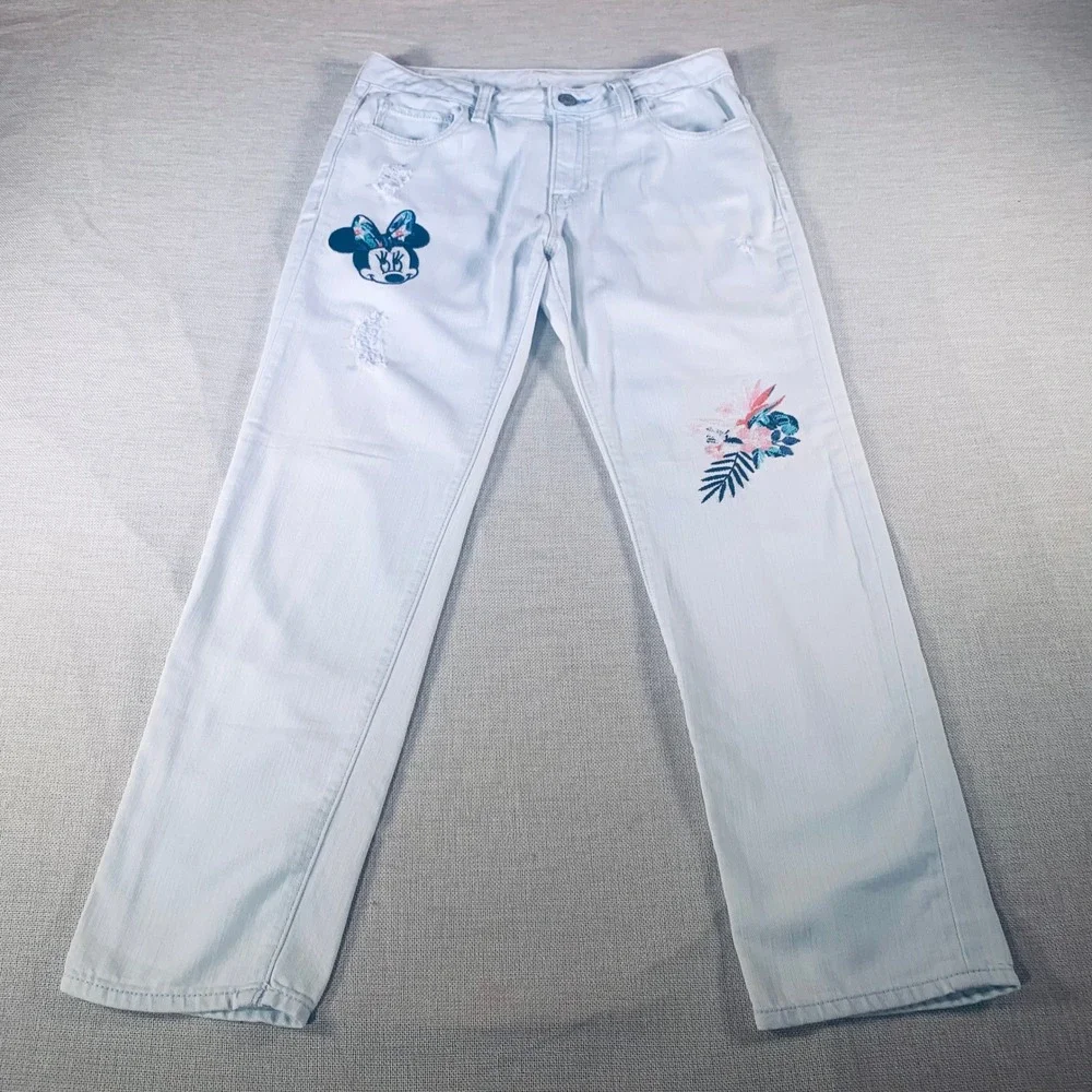 Gap Kids Disney Minnie Mouse Floral‎ Light Wash Distressed Jeans - Size 12